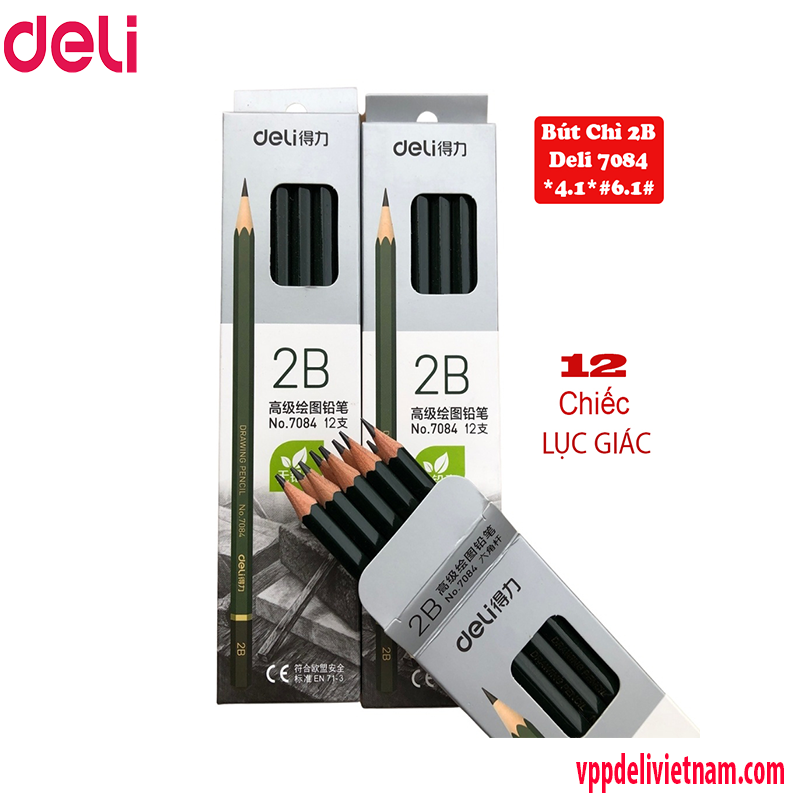 Bút chì thân màu xanh lá Deli 2B 7084 -Thân lục giác - Ảnh 2