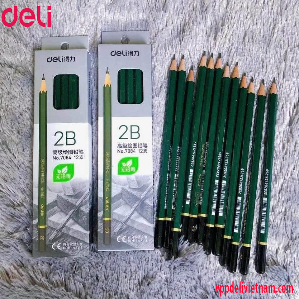 Bút chì thân màu xanh lá Deli 2B 7084 -Thân lục giác - Ảnh 3