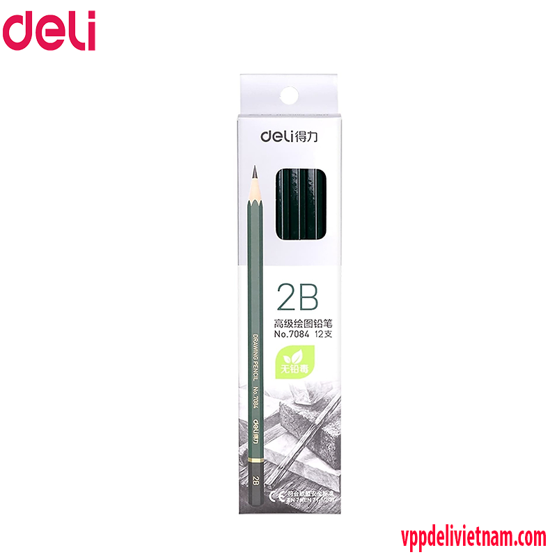 Bút chì thân màu xanh lá Deli 2B 7084 -Thân lục giác