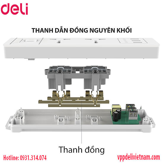 Ổ cắm điện Deli ET410 3 ổ + 3USB Màu trắng - Ảnh 3