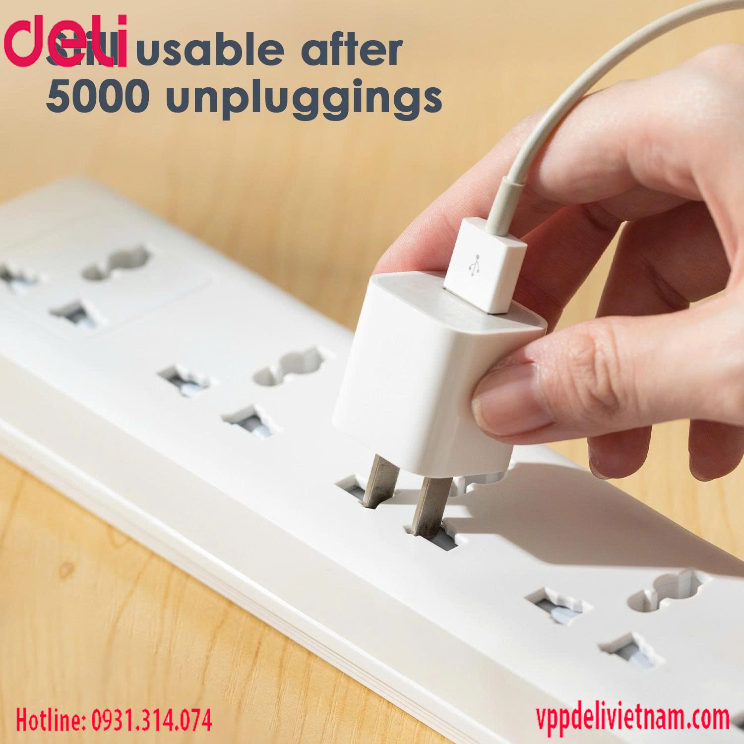 Ổ cắm điện Deli ET410 3 ổ + 3USB Màu trắng - Ảnh 2
