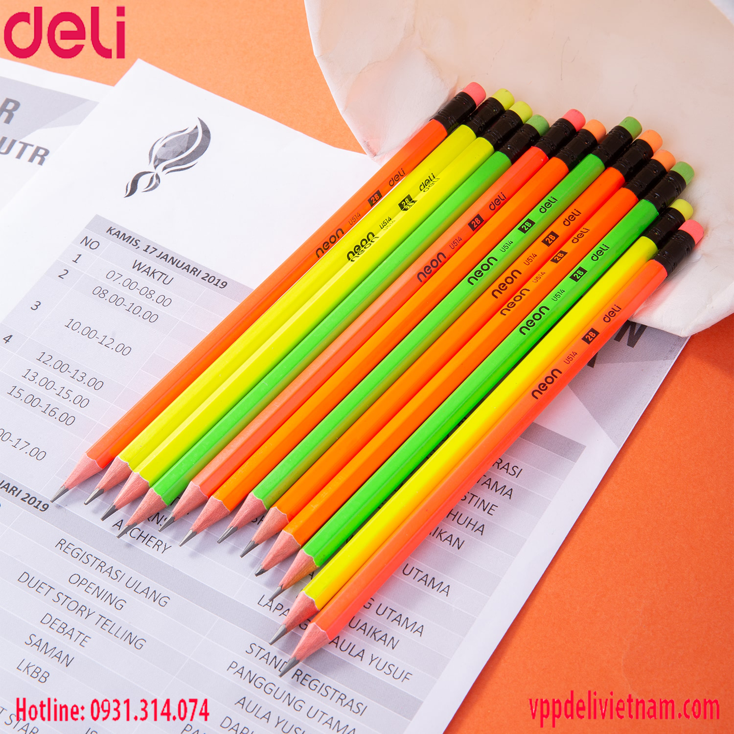 Bút Chì Neon Deli WU51400_2B Thân lục giác - Ảnh 3