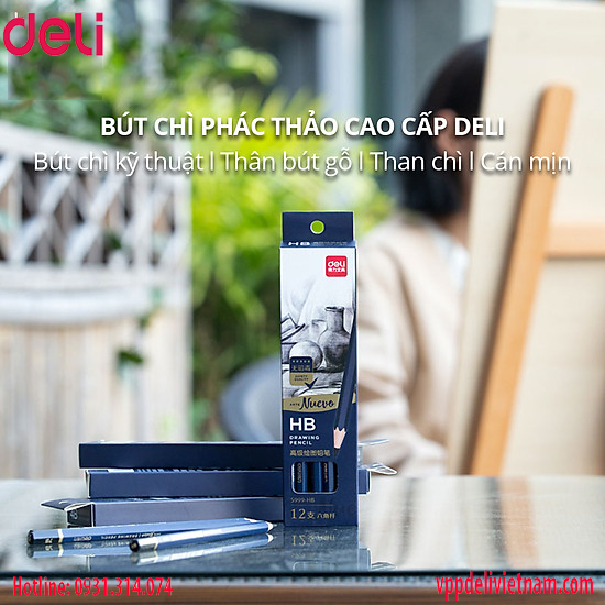 Bút Chì Deli S999 Màu Xanh 2B - HB - Ảnh 2