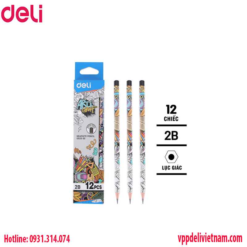 Bút chì Deli EU53300 - 2B thân lục giác