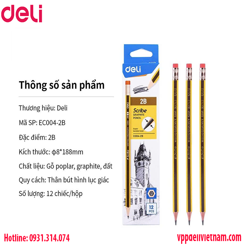 Bút chì lục giác Deli EC004-2B Màu vàng - Ảnh 3