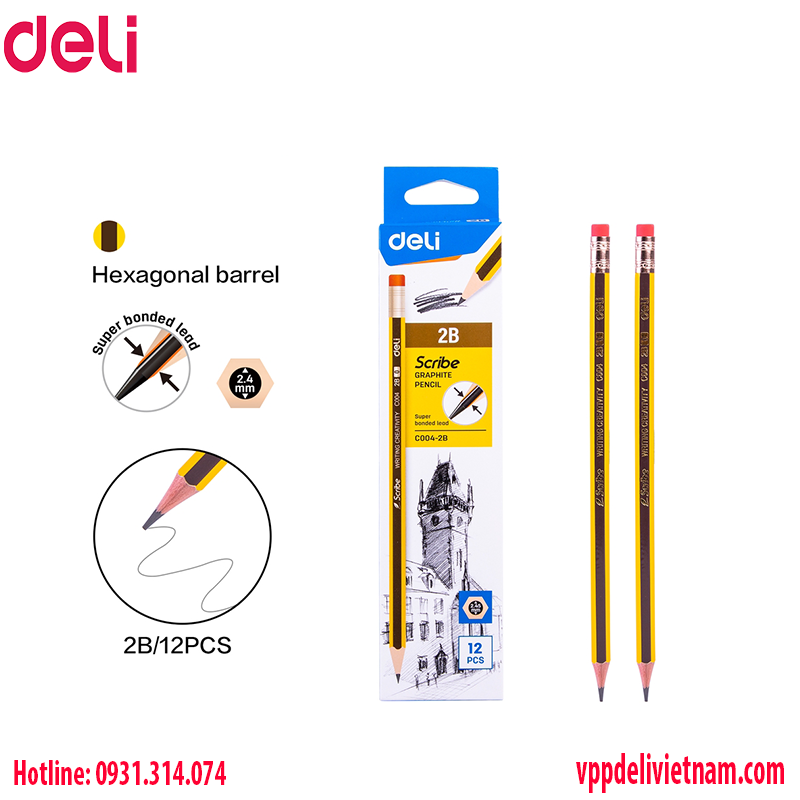Bút chì lục giác Deli EC004-2B Màu vàng - Ảnh 2