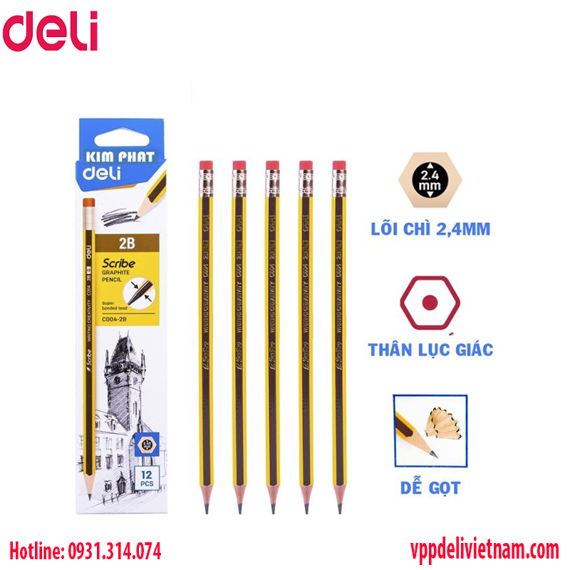 Bút chì lục giác Deli EC004-2B Màu vàng
