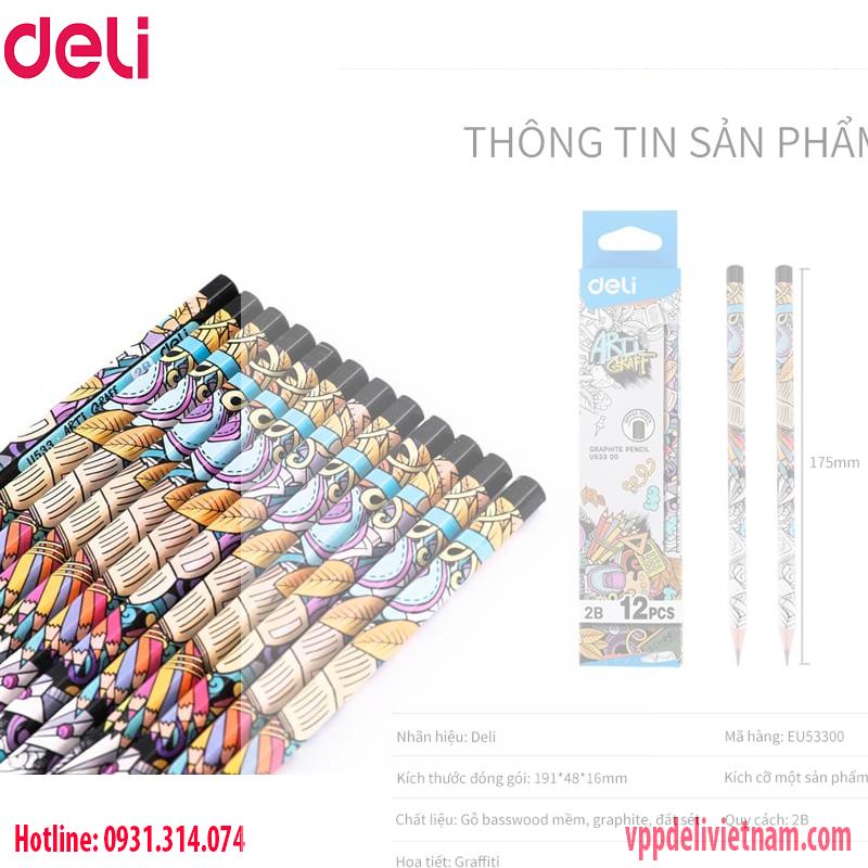 Bút chì Deli EU53300 - 2B thân lục giác - Ảnh 5