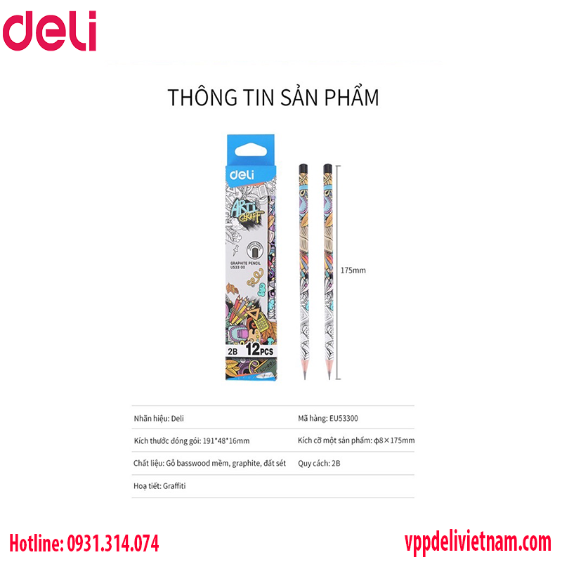 Bút chì Deli EU53300 - 2B thân lục giác - Ảnh 3