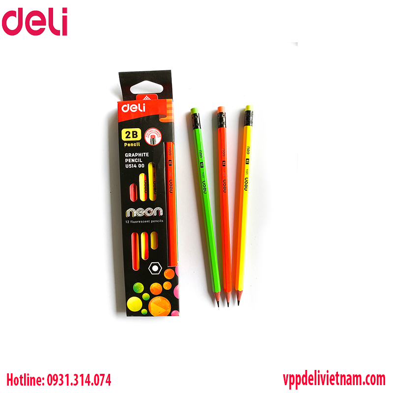Bút Chì Neon Deli WU51400_2B Thân lục giác - Ảnh 2