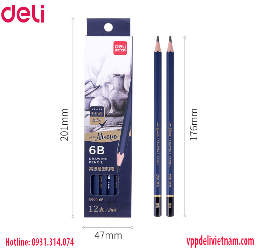 Bút Chì Deli S999 Màu Xanh 2B - HB - Ảnh 3