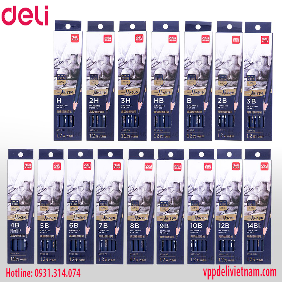 Bút Chì Deli S999 Màu Xanh 2B - HB - Ảnh 7