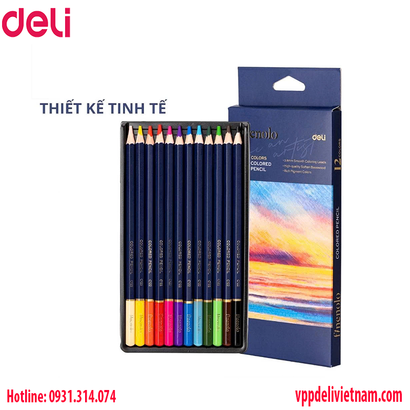 Bút chì màu gốc dầu Deli EC131 12 màu – Hộp giấy - Ảnh 2