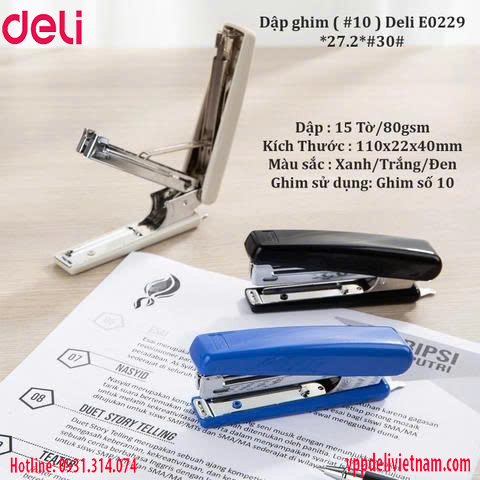 Máy bấm kim số 10 Deli E0221- 15 tờ - Ảnh 3