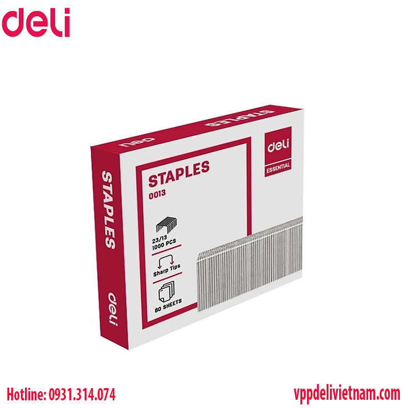 Ghim dập giấy Deli E0013 23/13 Màu bạc - bấm 80 tờ