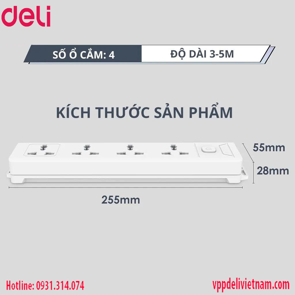 Ổ cắm điện Deli ET410 3 ổ + 3USB Màu trắng - Ảnh 6