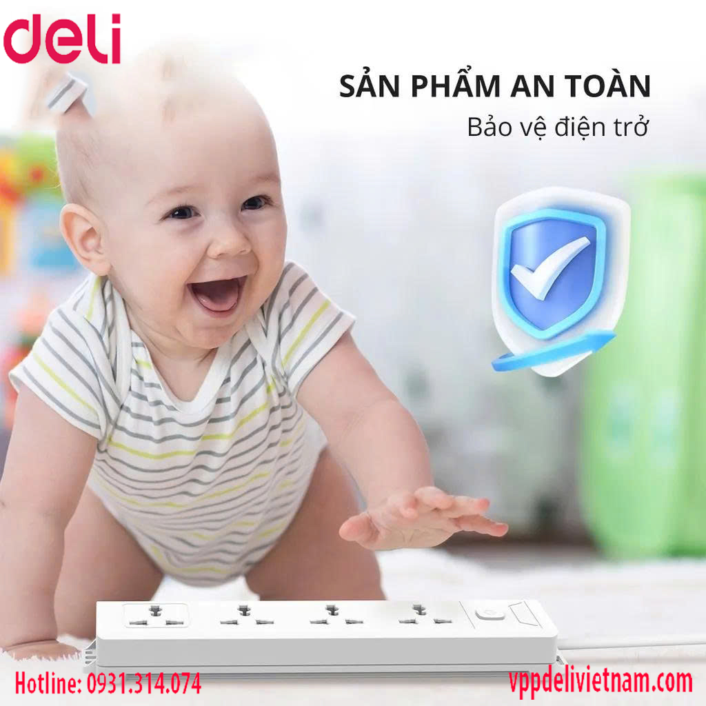 Ổ cắm điện Deli ET410 3 ổ + 3USB Màu trắng - Ảnh 8