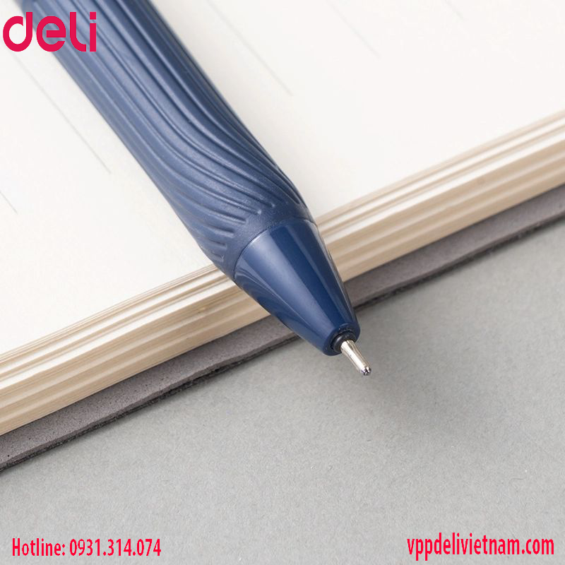 Bút bi bấm Deli EQ88-BL mực xanh ngòi 0.7mm - Ảnh 5
