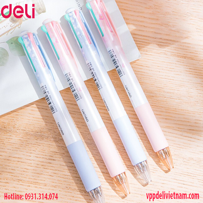 Bút bi Deli S311 - 0.7mm - 4 màu mực - Vỏ thiết kế hoa - Ảnh 2