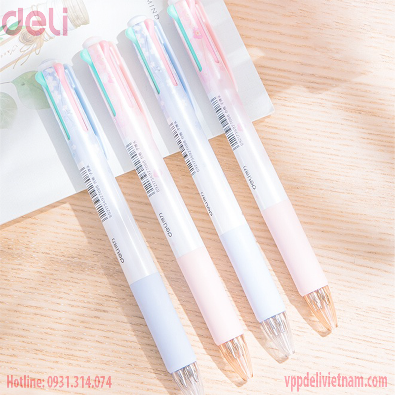 Bút bi Deli S311 - 0.7mm - 4 màu mực - Vỏ thiết kế hoa - Ảnh 3