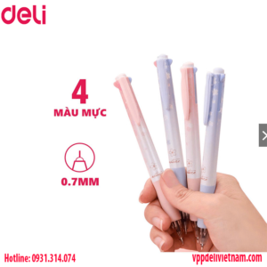 Bút bi Deli S311 - 0.7mm - 4 màu mực - Vỏ thiết kế hoa