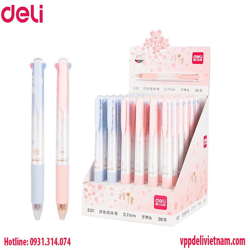 Bút bi Deli S311 - 0.7mm - 4 màu mực - Vỏ thiết kế hoa - Ảnh 4