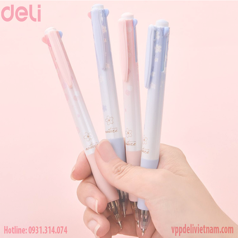 Bút bi Deli S311 - 0.7mm - 4 màu mực - Vỏ thiết kế hoa - Ảnh 5