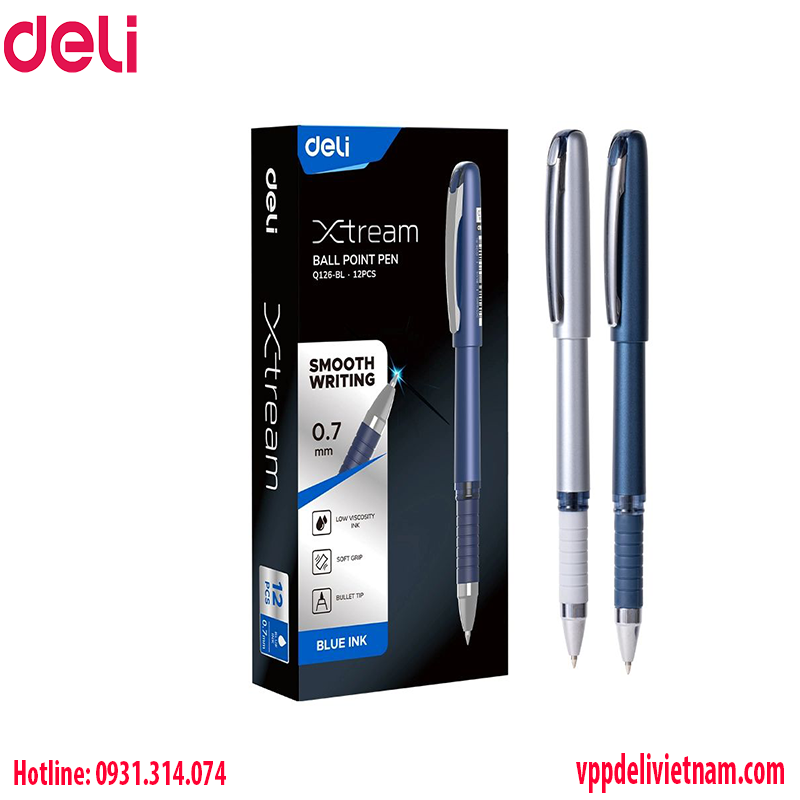 Bút bi Deli-EQ126- mực xanh nắp đậy