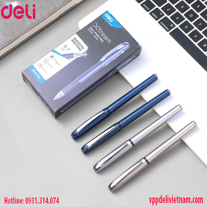 Bút bi Deli-EQ126- mực xanh nắp đậy - Ảnh 2