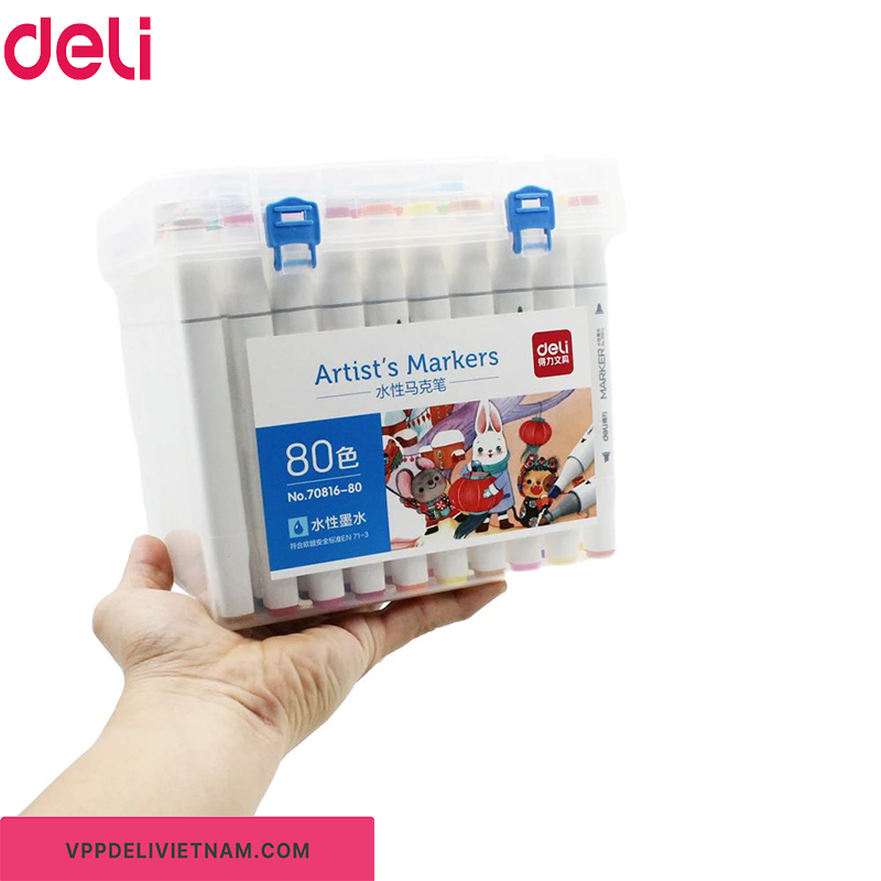 Bút lông màu vẽ 2 đầu Artist’s Marker Deli 70816 - 80 màu
