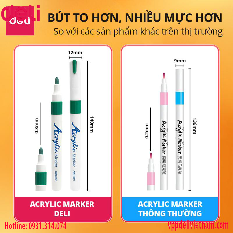 Bút Acrylic Marker Deli HM912 - 12/24/36/48 màu - Ảnh 4