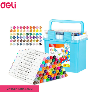 Bút màu Marker gốc nước 2 đầu Deli EC187-60 màu