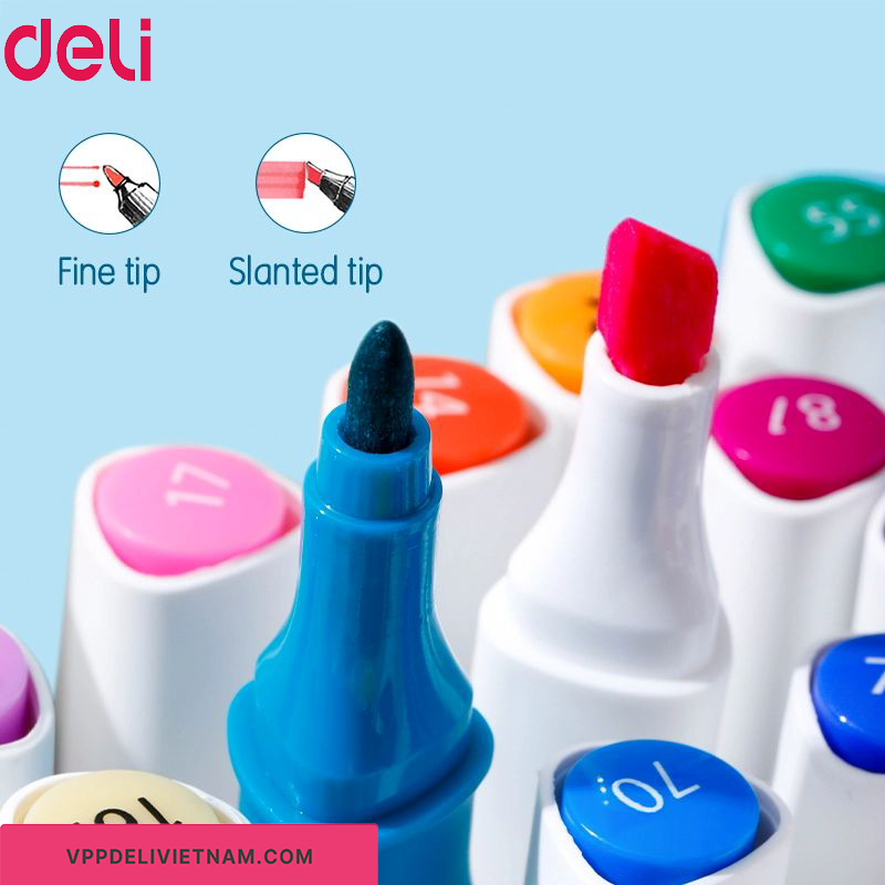 Bút màu vẽ Marker gốc cồn 2 đầu Deli EC188 -24 màu - Ảnh 3