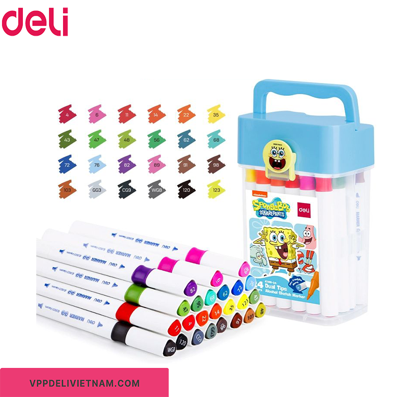Bút màu vẽ Marker gốc cồn 2 đầu Deli EC188 -24 màu