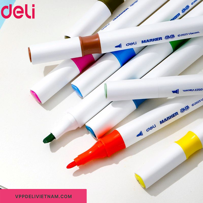Bút màu vẽ Marker gốc cồn 2 đầu Deli EC188 -24 màu - Ảnh 2