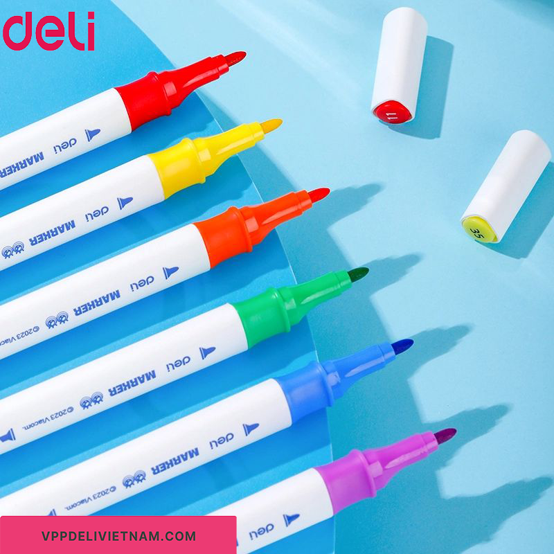 Bút màu vẽ Marker gốc cồn 2 đầu Deli EC188 -24 màu - Ảnh 5