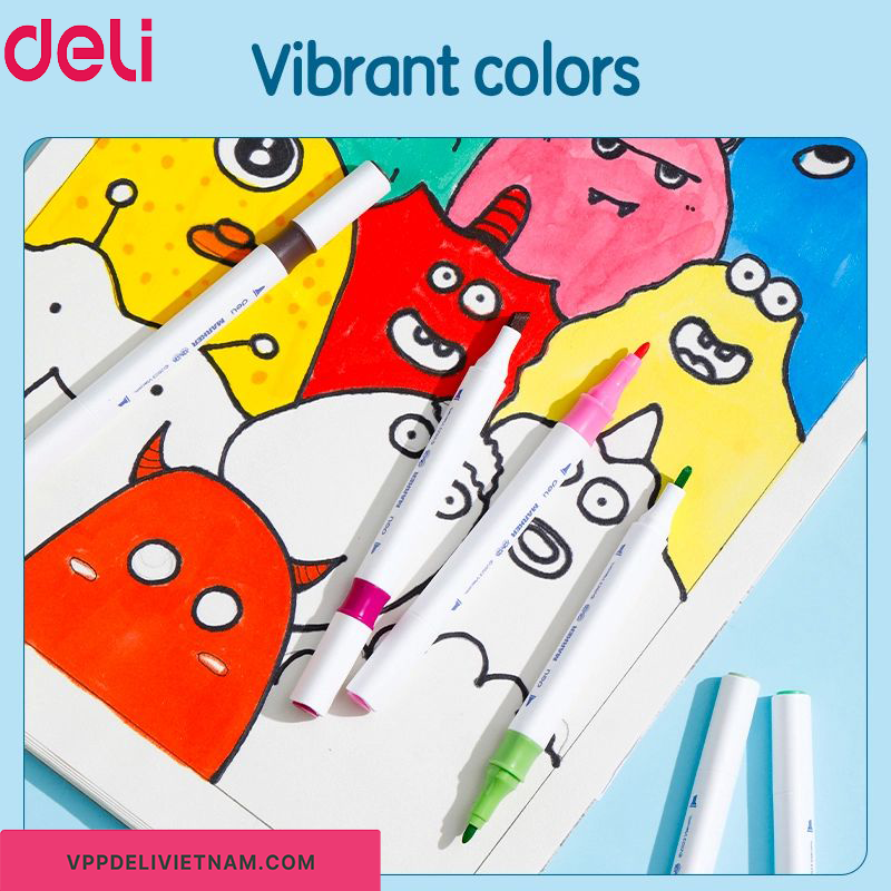 Bút màu vẽ Marker gốc cồn 2 đầu Deli EC188 -24 màu - Ảnh 4