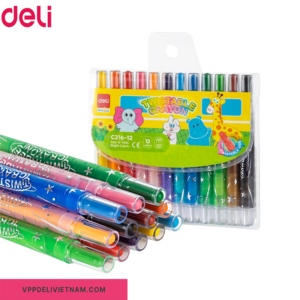 Bút sáp màu vặn thân ngắn Deli EC216 – Bộ 12/18/24 màu