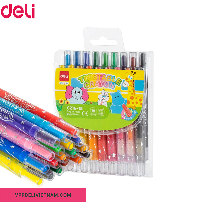 Bút sáp màu vặn thân ngắn Deli EC216 – Bộ 12/18/24 màu - Ảnh 5