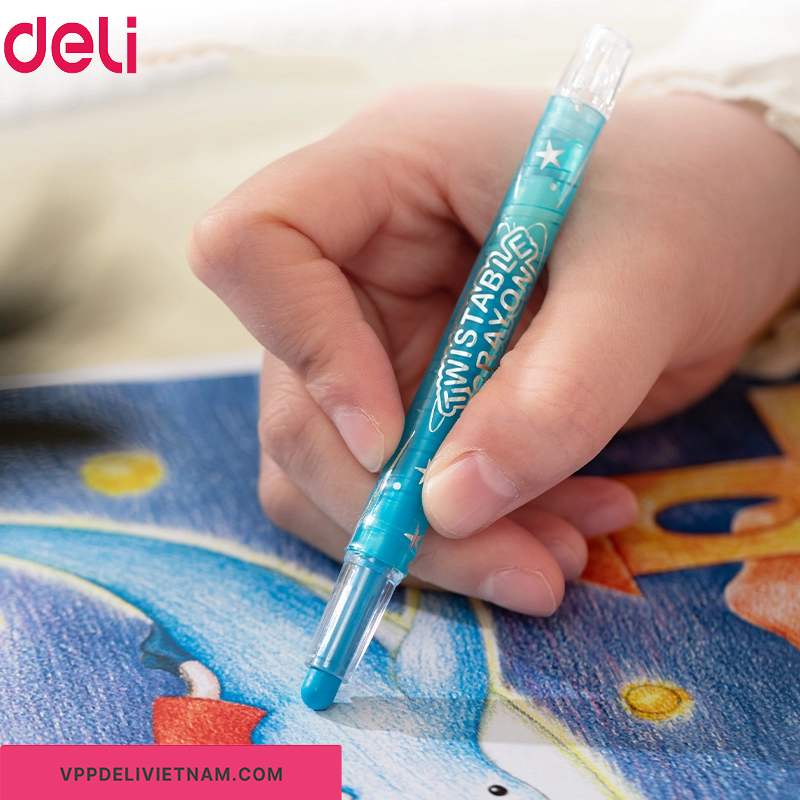Bút sáp màu vặn thân ngắn Deli EC216 – Bộ 12/18/24 màu - Ảnh 4