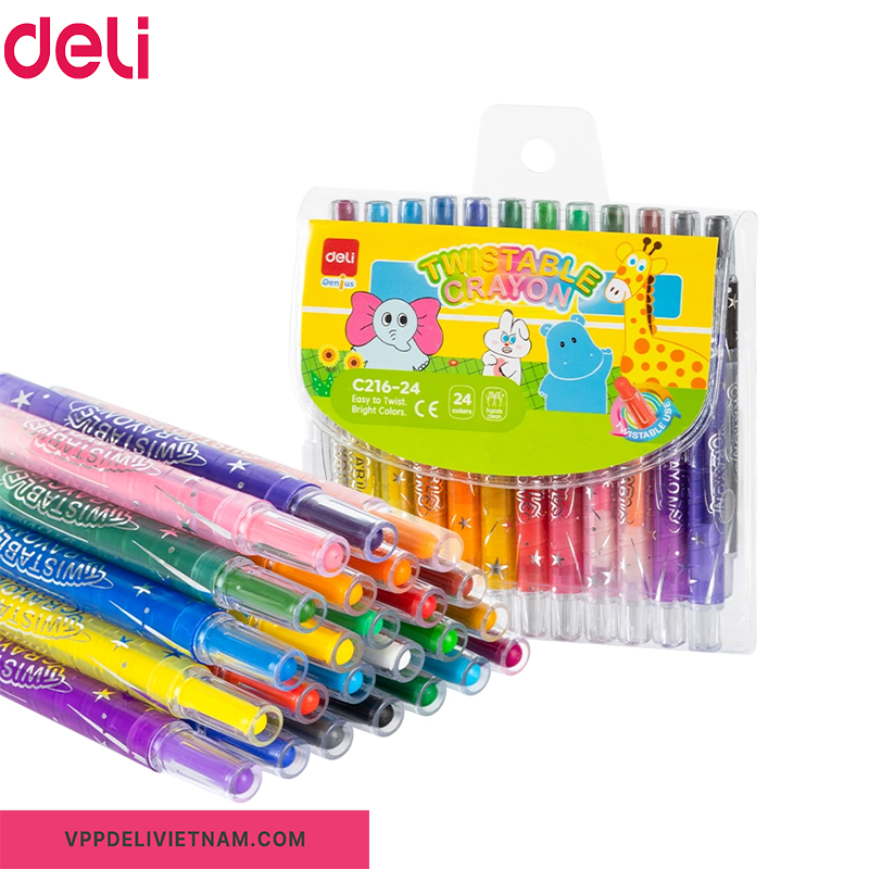 Bút sáp màu vặn thân ngắn Deli EC216 – Bộ 12/18/24 màu - Ảnh 7