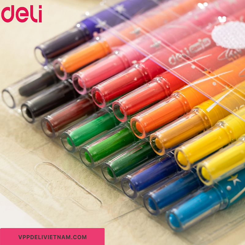 Bút sáp màu vặn thân ngắn Deli EC216 – Bộ 12/18/24 màu - Ảnh 2