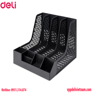 Giá tài liệu và hộp bút 4 ngăn Deli E9849 - Đen/Xanh/Xám