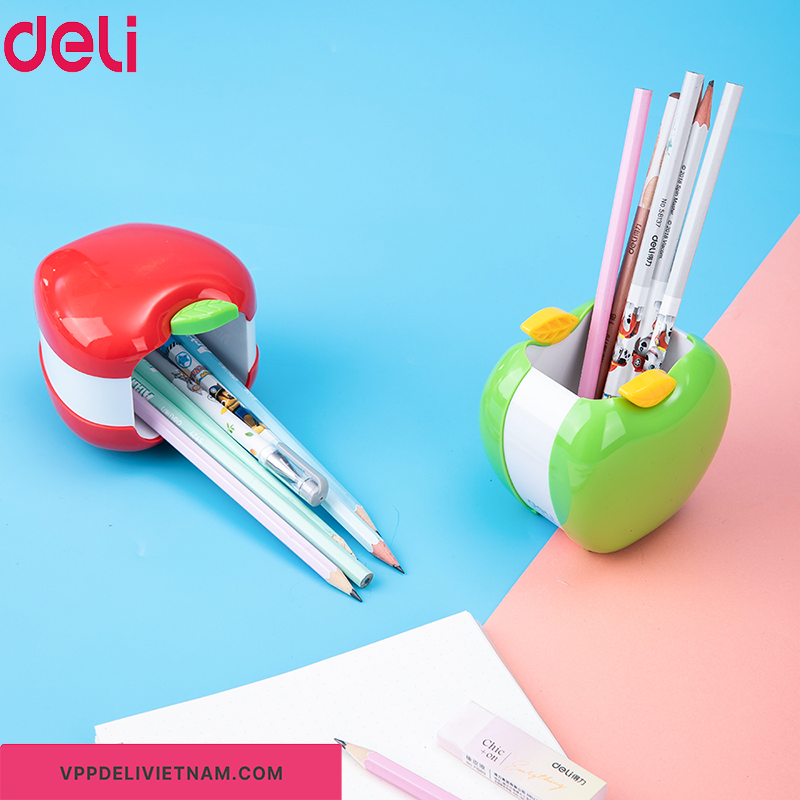 Hộp cắm bút nhựa hình quả táo Deli E9139 - Ảnh 3