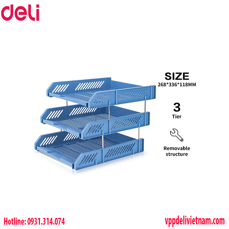 Kệ đựng tài liệu 3 tầng Deli EZ612-VN màu xanh - Ảnh 3