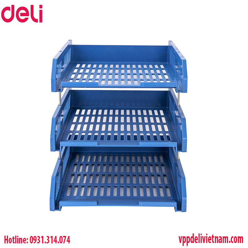 Khay đựng tài liệu 3 tầng Deli E9209 màu xanh - Ảnh 2