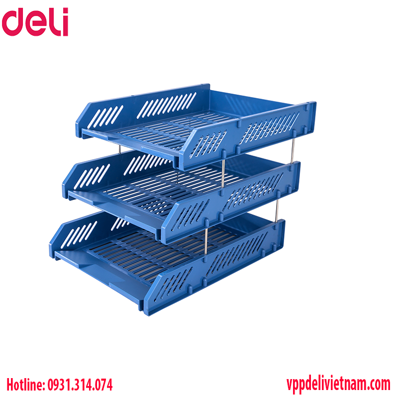 Khay đựng tài liệu 3 tầng Deli E9209 màu xanh