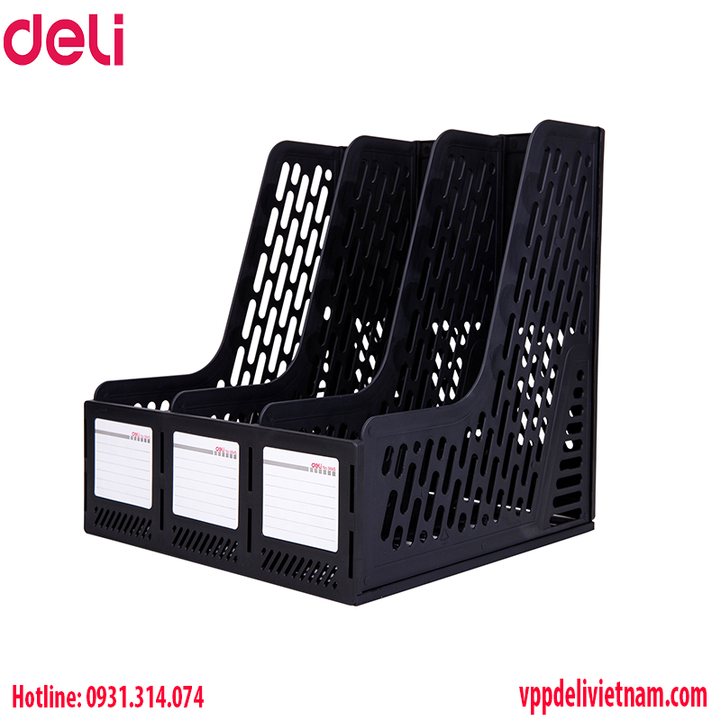 Khay tài liệu 3 ngăn đứng Deli E9845 Xanh/Xám/Đen - Ảnh 2