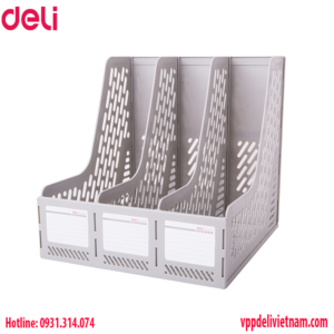 Khay tài liệu 3 ngăn đứng Deli E9845 Xanh/Xám/Đen