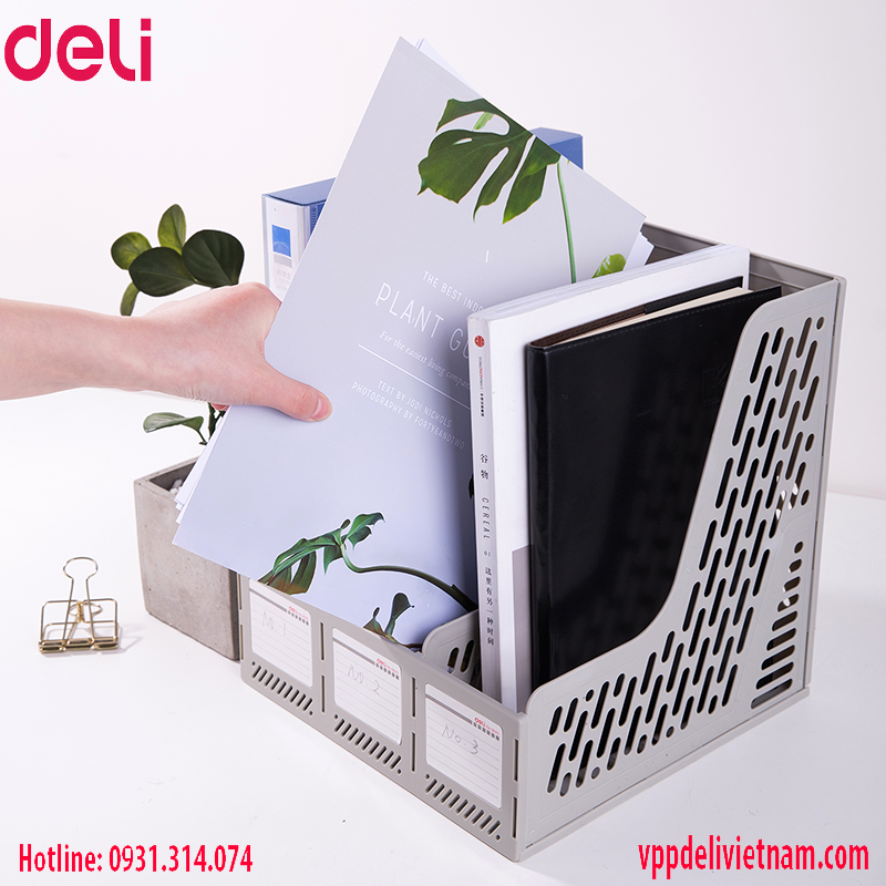 Khay tài liệu 3 ngăn đứng Deli E9845 Xanh/Xám/Đen - Ảnh 4